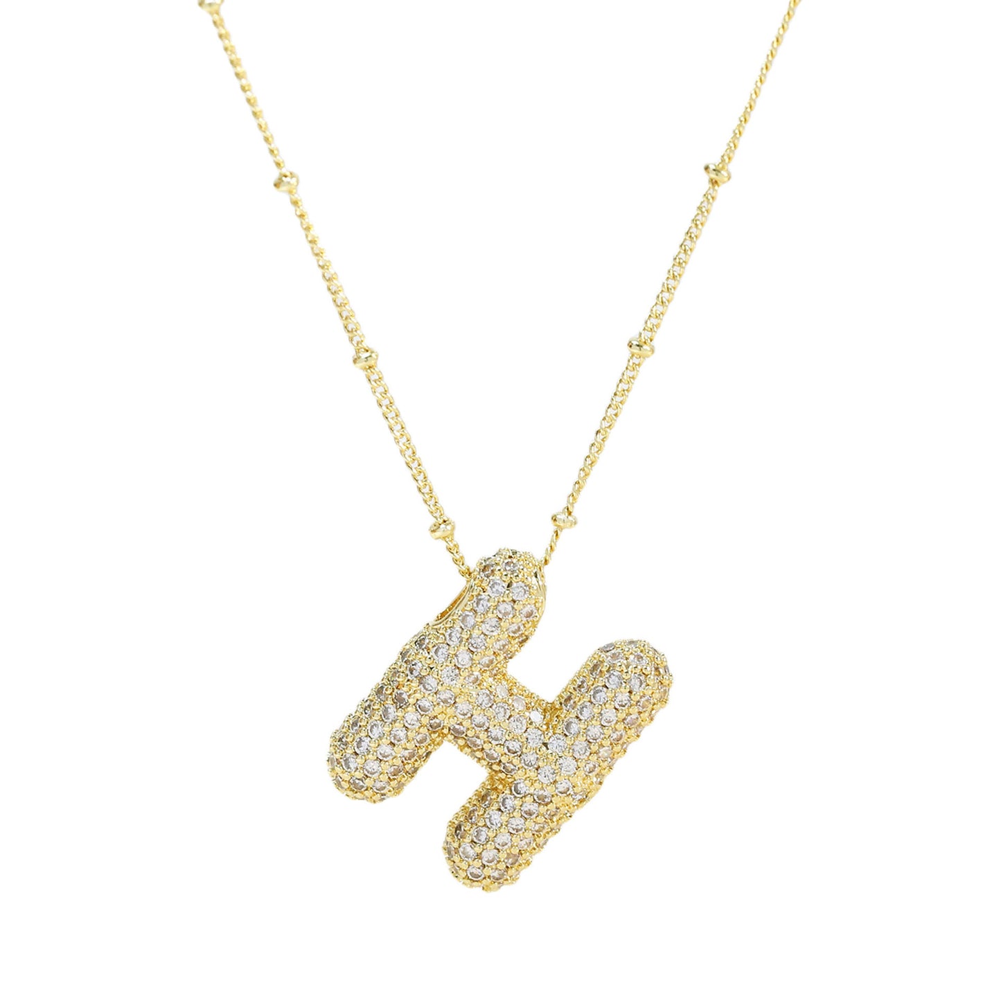 Brass Zircon Bubble Balloon Letter Pendant Necklace For Women 3af2a3e6 a75b 4b30 a1be 542898aa6d64