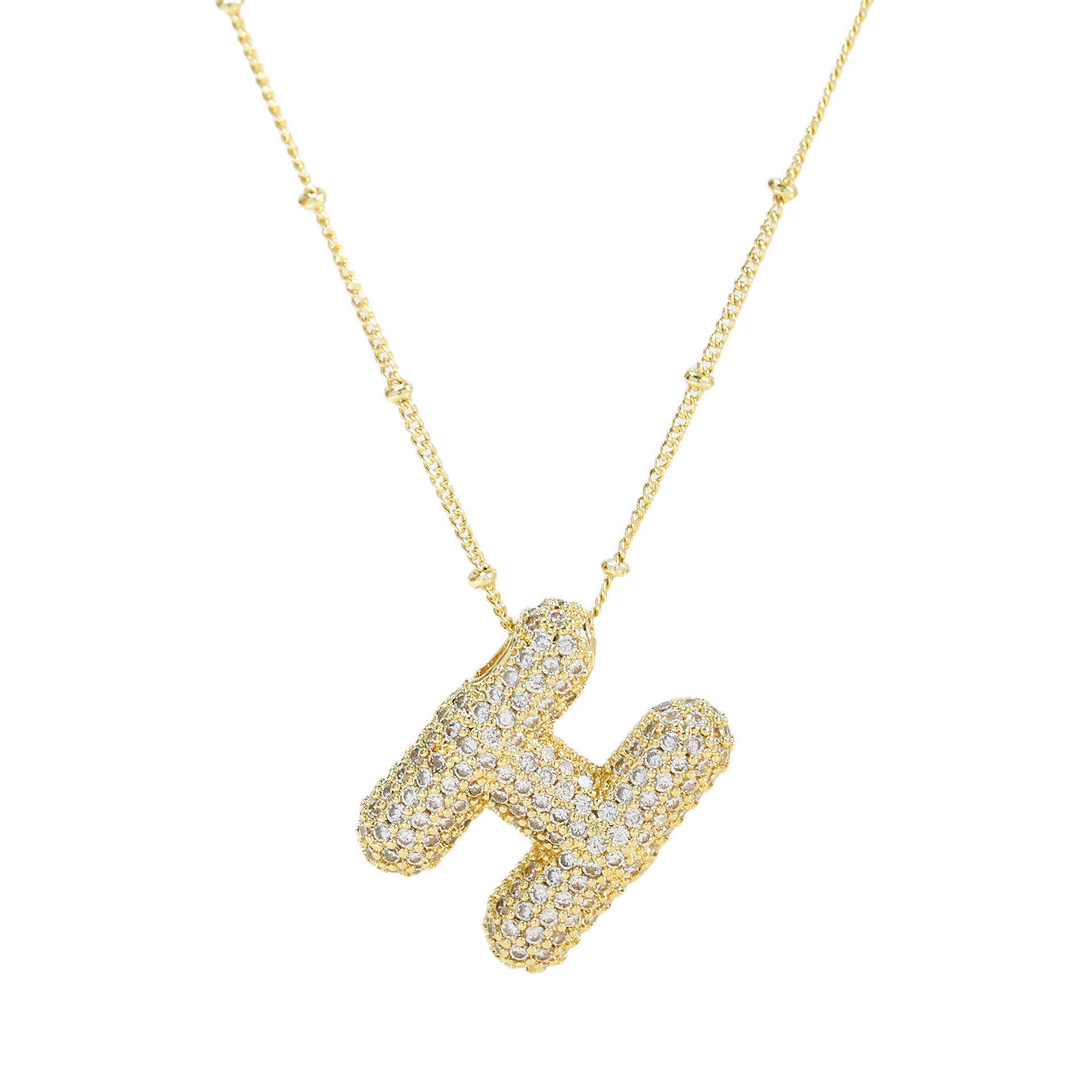 Brass Zircon Bubble Balloon Letter Pendant Necklace For Women 3af2a3e6 a75b 4b30 a1be 542898aa6d64