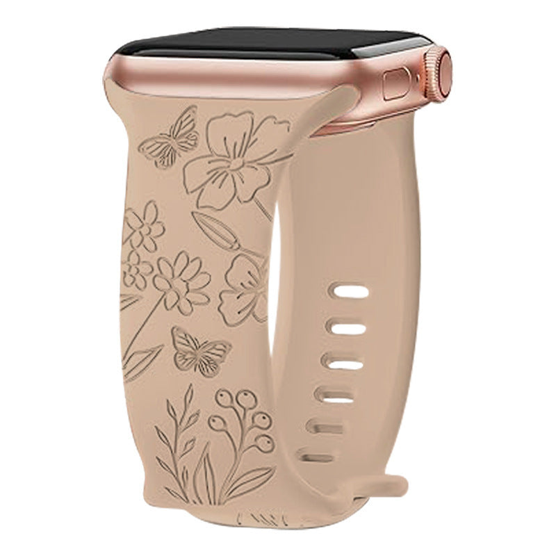 New Laser Carving Embossed Brocade Flower Butterfly Clasp Silicone Strap 3af64efa 4a9d 4cba 9390 6f1c23a0dc9d