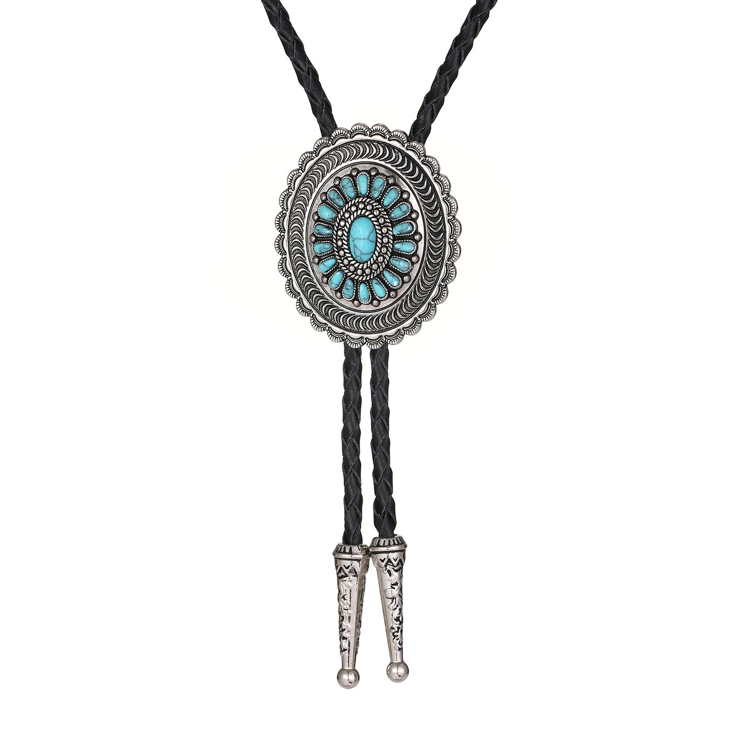 American Indian Western Style Turquoise Carved Bolo Tie