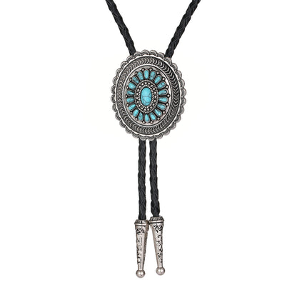 American Indian Western Style Turquoise Carved Bolo Tie