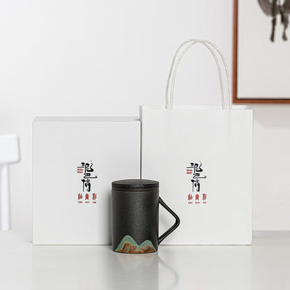 Factory Creative Yuanshan Hand-painted Mug Wooden Handle Ceramic Tea Cup With Lid Filter Three-piece Office Home 3b6c153e 839