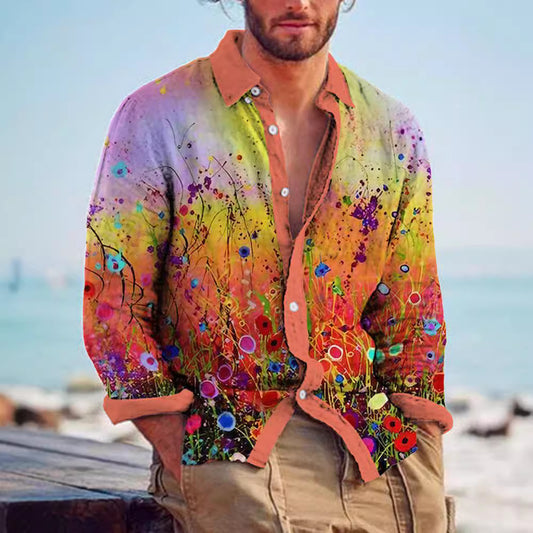 Color Matching Bamboo Linen Printed Men's Shirt 3ba0a4a8 e276 43ab a446 81accdeda346