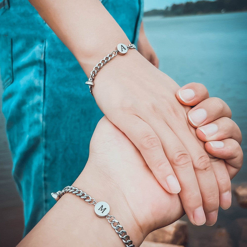 English letters titanium steel magnet suction couple bracelet 3bc96c83 6171 4fe4 8b84 47d68b08a3aa