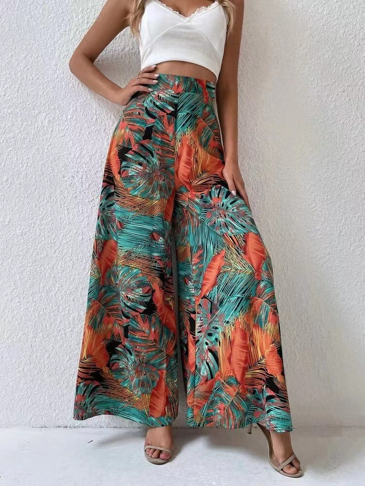 Fashionable Chiffon Floral Wide-leg Pants For Women