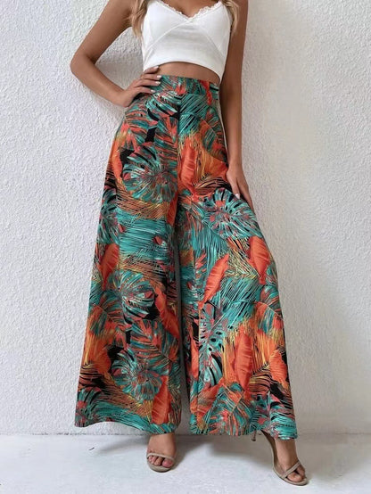 Fashionable Chiffon Floral Wide-leg Pants For Women