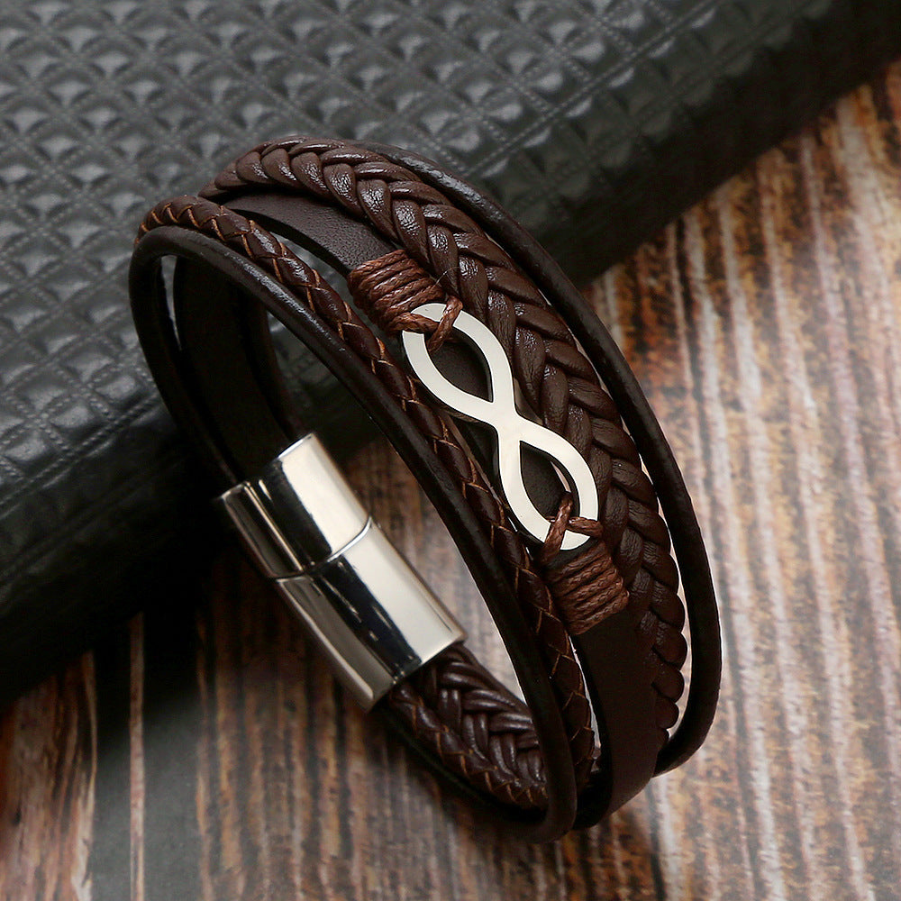 Cowhide Stainless Steel Men's 8-word Multi-layer Magnetic Buckle Bracelet 3be32007 d0ec 47d0 9add 46c30dca5fda