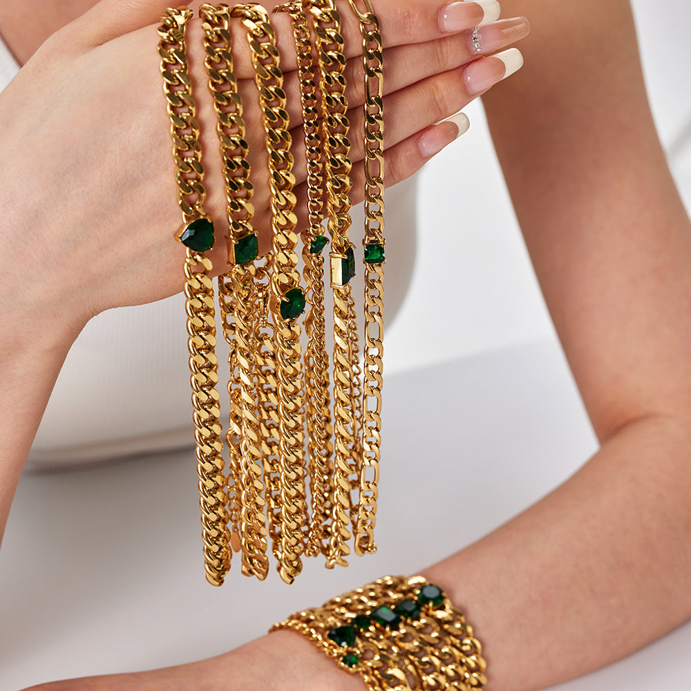European And American 18K Gold-plated Inlaid Zircon Light Luxury Non-fading Stainless Steel Bracelet Necklace 3c25e767 9cc0 4