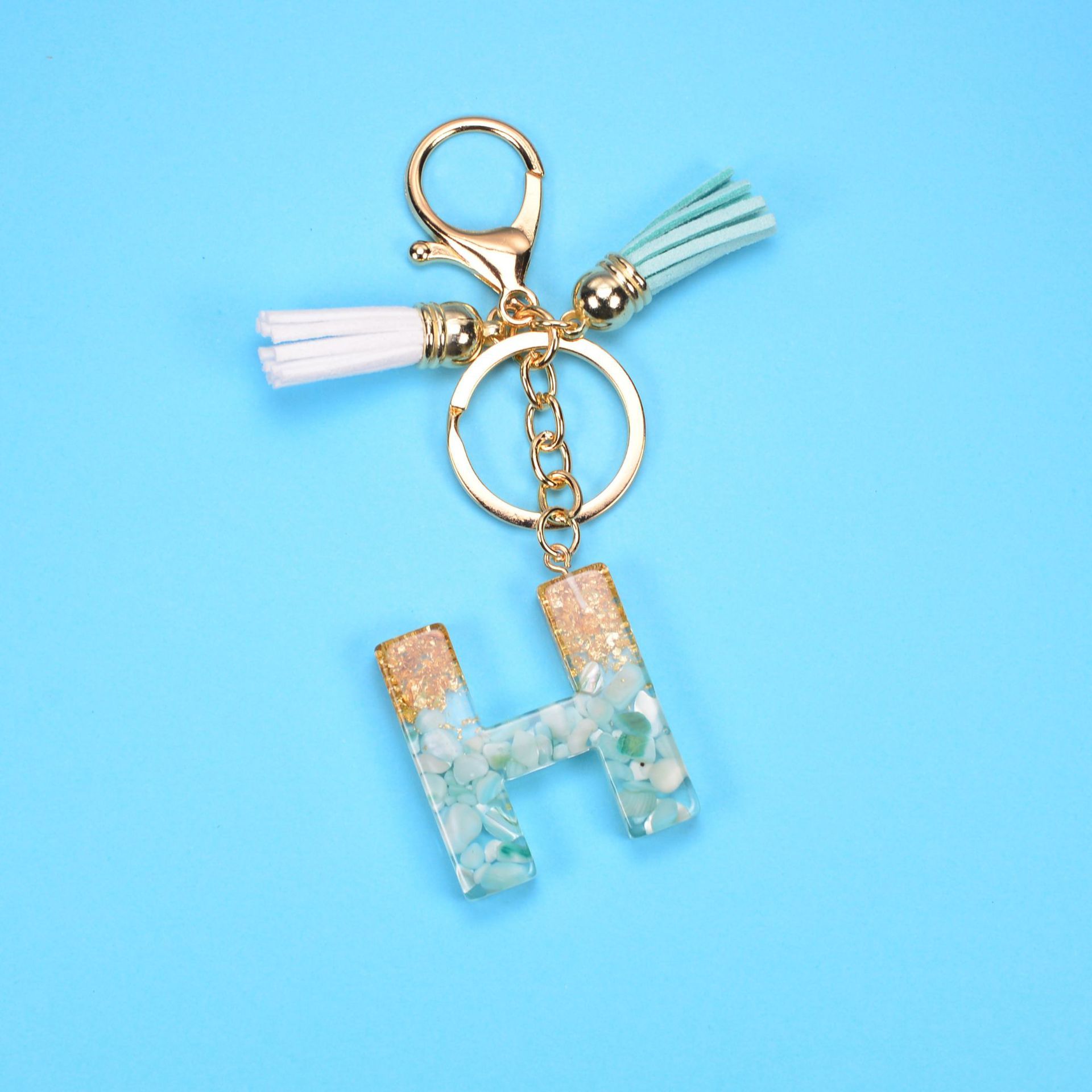 English Alphabet Keychain Tassel Pendant Stone Gold Foil Resin Key 3c27dab0 8f6a 42e4 8634 f9da832cc803