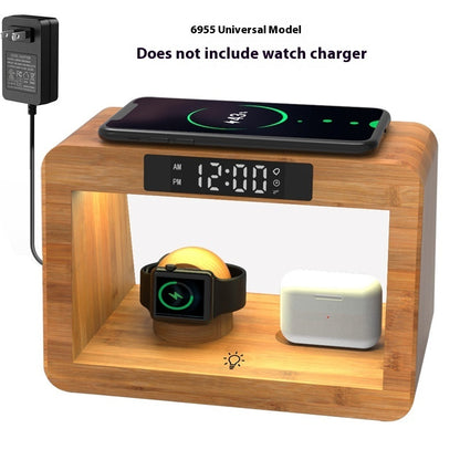 Multifunctional Bamboo Table Lamp Alarm Clock Wireless Charger - 图片 10