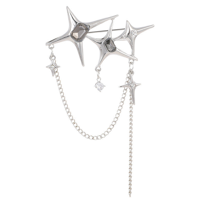 Four Eight-pointed Stars Zircon Chain Brooch For Women 3c3a5864 870c 477a 8516 623bf80ee8da