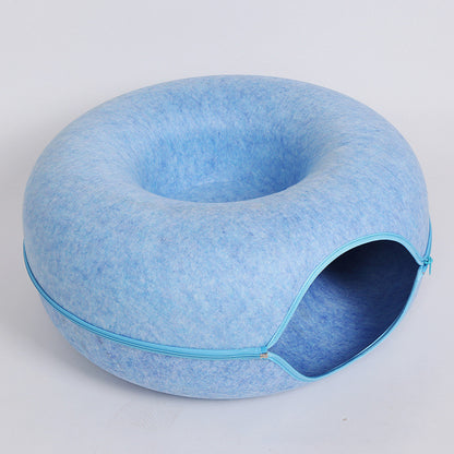 Four Seasons Available Cat Nest Round Woolen Felt Pet Dual-use Cat Nest Tunnel Interactive Training Toy Grey Felt Cat Nest 3c