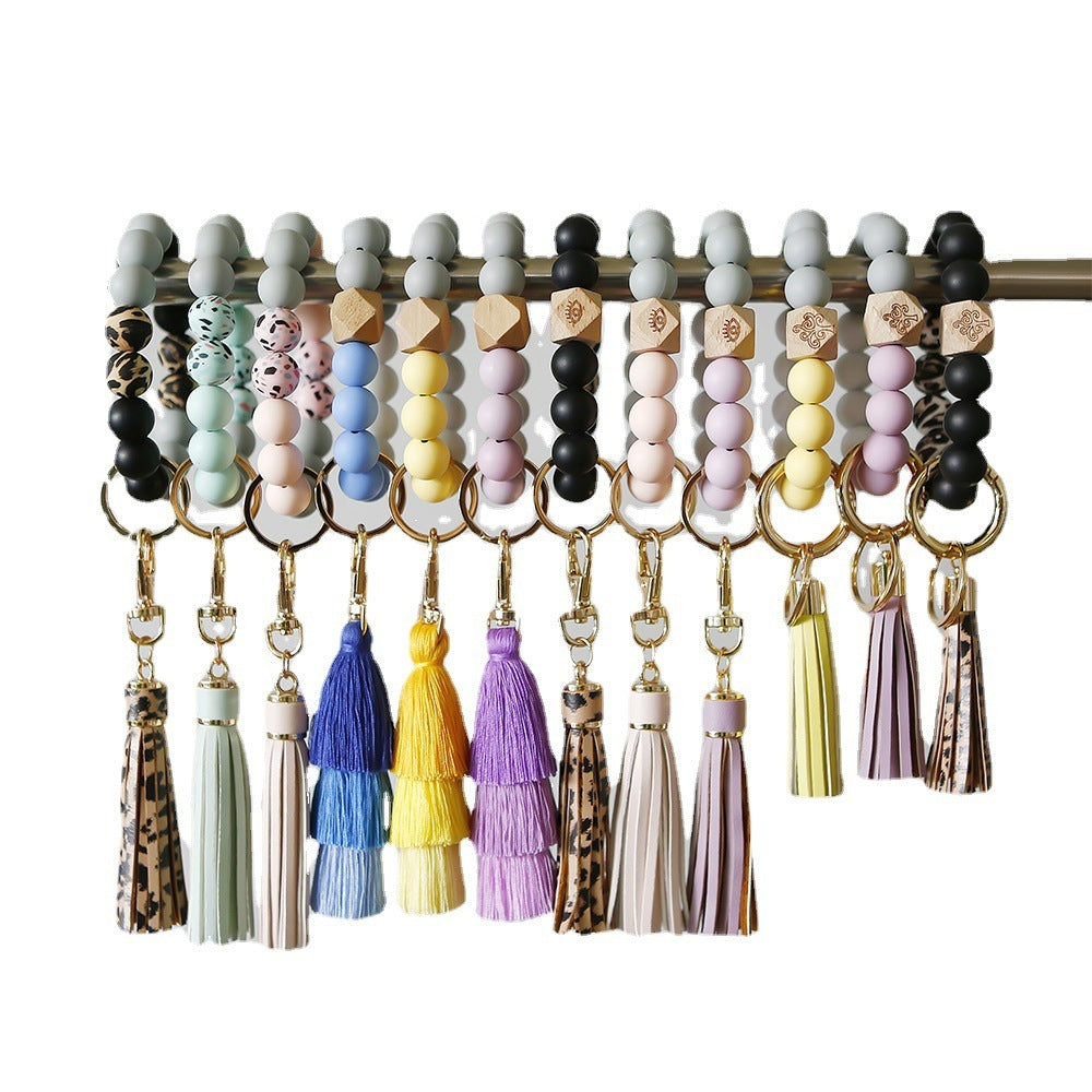 Silicone Wrist Keychain Handmade Beaded Leather Tassel Bracelet 3c419bef e637 4dcf b5dd 86494f5ece6e