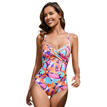Women's Conservative Skinny Print Sports One-piece Swimsuit 3c4fcb67 624e 4e89 80a9 476084855965