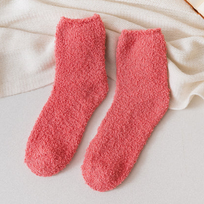 Autumn And Winter Half Velvet Socks Coral Velvet Women's Solid Color Socks Thickened Warm Mid-calf Length Socks 3c5284fa 346c