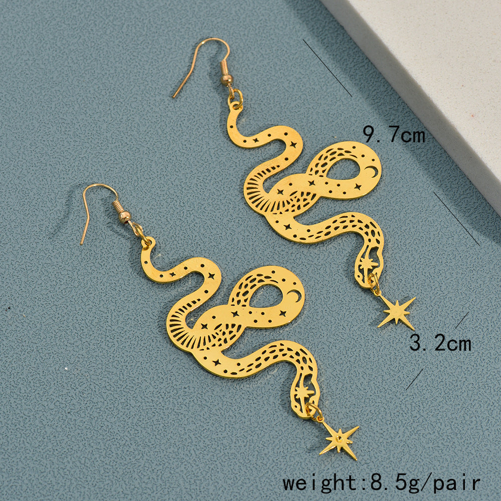 Personalized Design Snake Element Simple Hollow Star And Moon Earrings 3cbb7262 24ed 4023 8063 d941b57ea19a