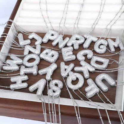 Brass Zircon Bubble Balloon Letter Pendant Necklace For Women 3cc47193 4583 49df 8521 8783a3aba1cd