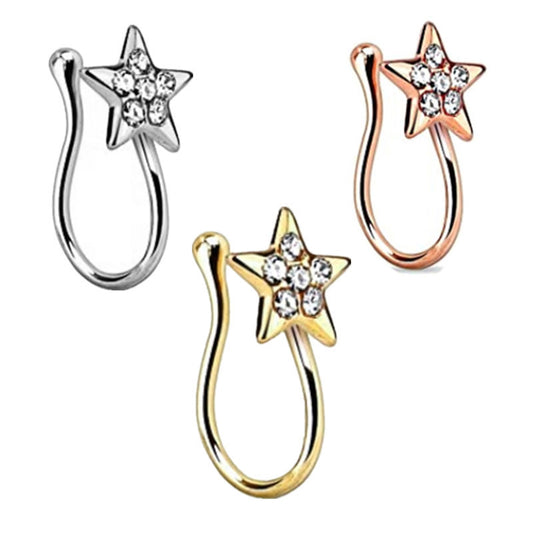 Personalized U-shaped Fake Nose Ring Amazon Diamond Five-pointed Star Nose Stud European And American Non-piercing Nasal Spli