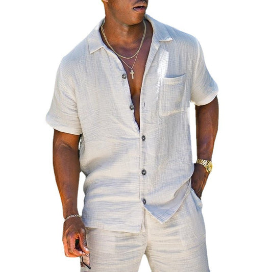 Men's Casual Fashion Cotton Short Sleeve Loose Shirt 3d0af5d6 ff80 4192 8dd4 963a7f74e431