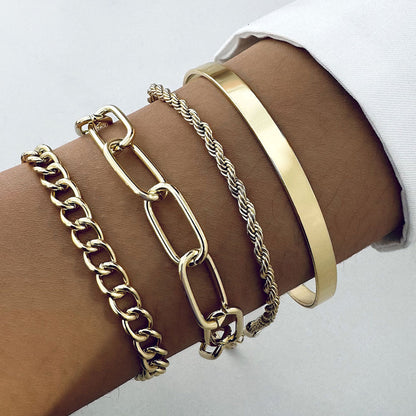 Exaggerated And Minimalist Gold Thick Chain Bracelet Set Of Four Pieces 3d0b0e9c c8c8 465e 8452 9a5b84b577a0