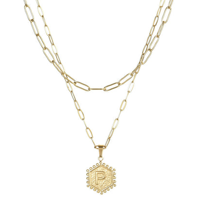 14K Gold Double-layer Combination Necklace Cool Female Letter Stainless Steel Necklace - HD Wireless Product #18