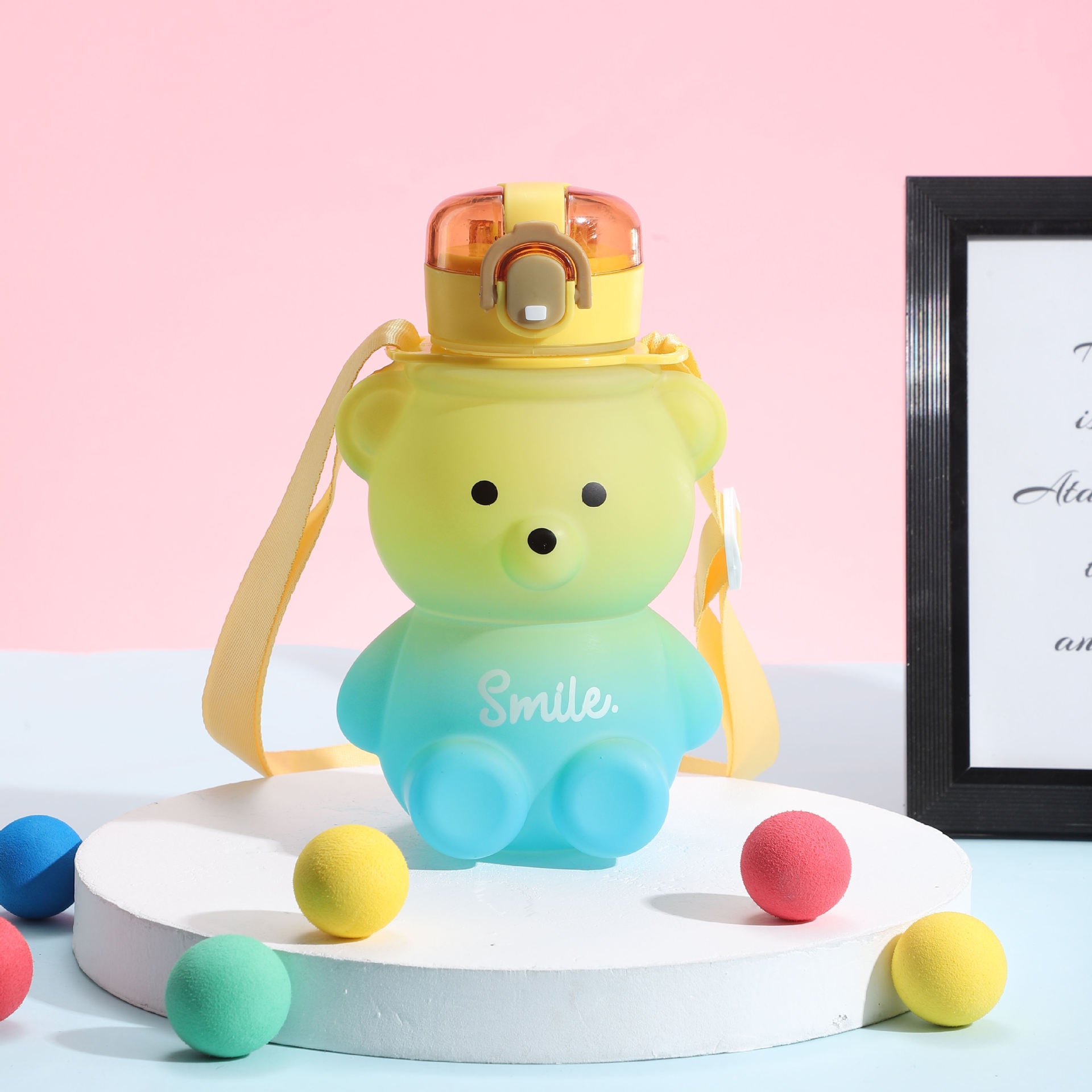 Cute Gradient Little Bear Cartoon Straw Plastic Cup 3d60e657 6d47 4898 b854 5fa29a2ee149
