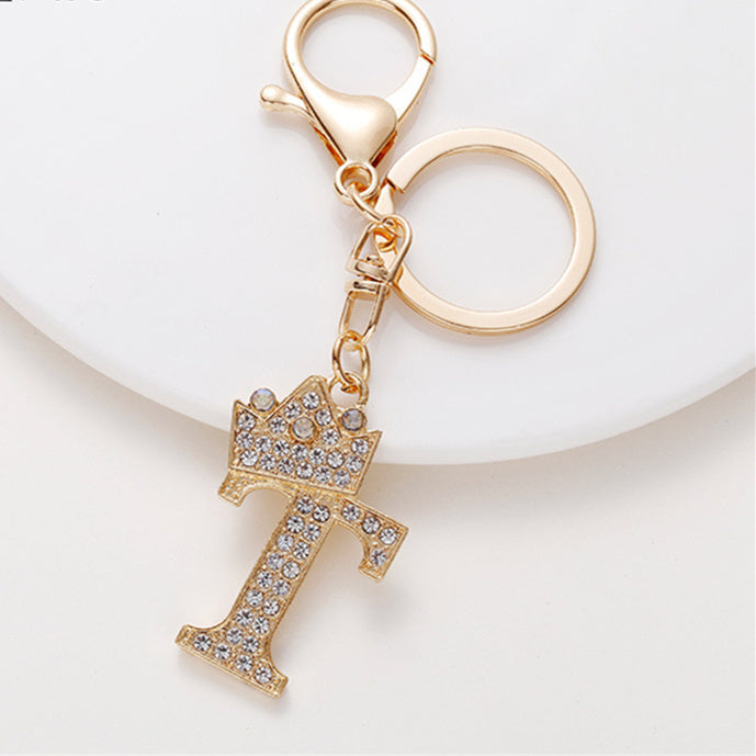 Metal Diamond-encrusted 26 English Crown Alphabet Keychain 3d775478 72ad 4ea8 a065 f4a09fbf505c