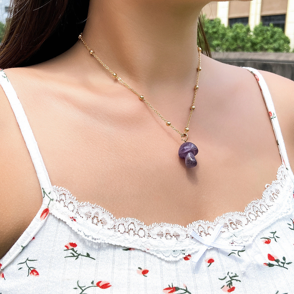 Cute Contrast Color Bead Vacation Style Necklace Summer Colorful Beaded Mushroom Necklace For Women 3d8a4674 ac7b 4399 b858 b