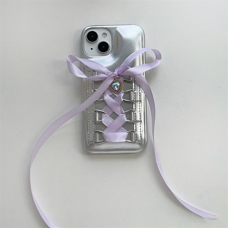 Electroplating Air Cushion Silver Phone Case Shoelace Bow Protective Cover - 图片 10