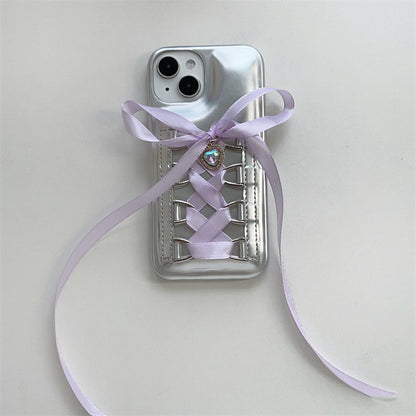 Electroplating Air Cushion Silver Phone Case Shoelace Bow Protective Cover - 图片 10