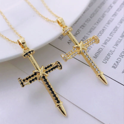 14K Gold Personality Hip Hop Clavicle Chain Nail Cross Necklace Pendant - HD Wireless Product #1