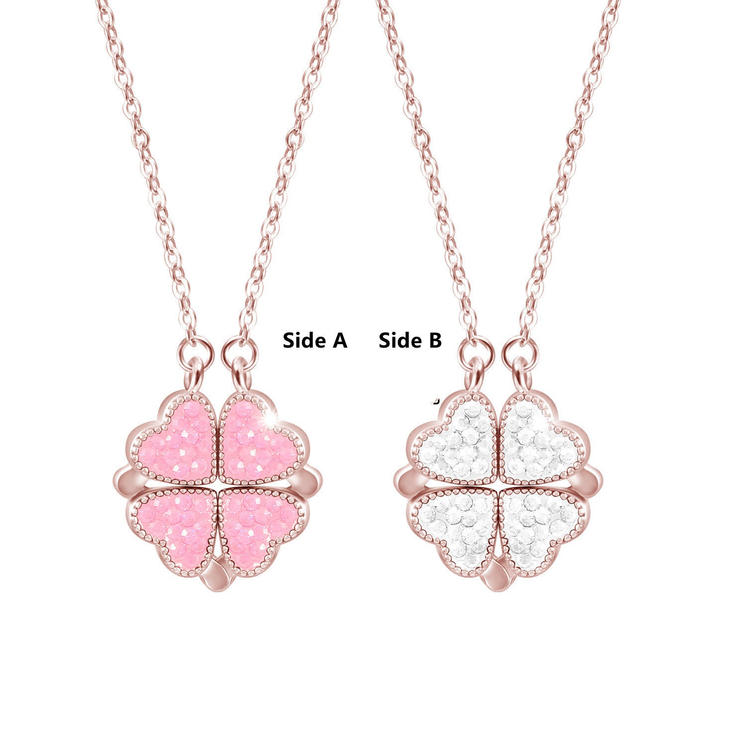 Sterling Silver Double-sided Four-leaf Clover Can Be Opened And Closed, A Double-wearing Clavicle Chain 3e187d1c 0921 4ac4 b9