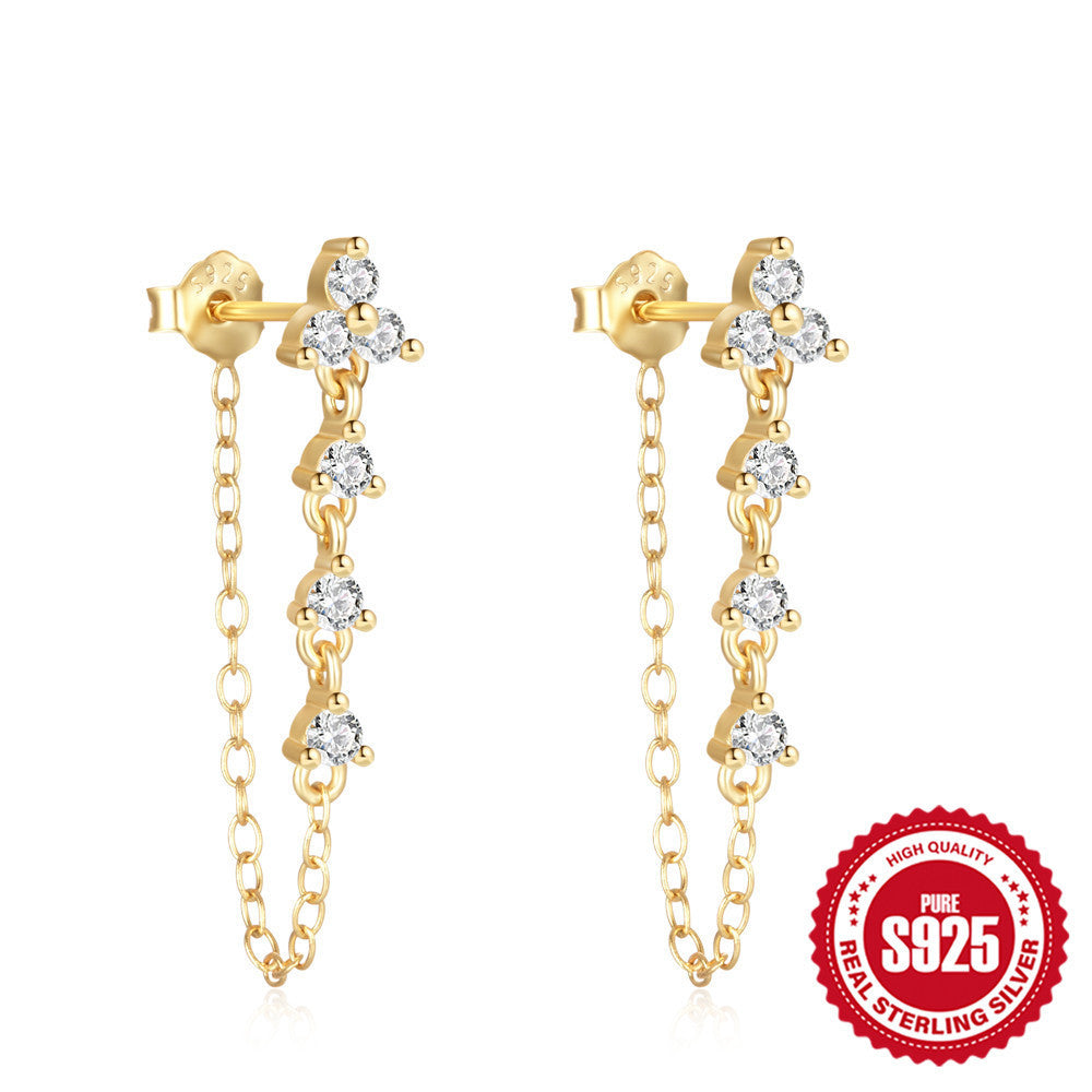 Female Pure Silver Chain Connected Diamond Studded Earrings 3e94470a d506 4908 bd8b 03b415532d8f