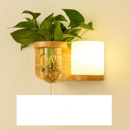 Green Plant Solid Wood Corridor Decoration Bedroom Bed Creative Wall Lamp 3e958e3e b849 4b14 a484 f38723bf40c3