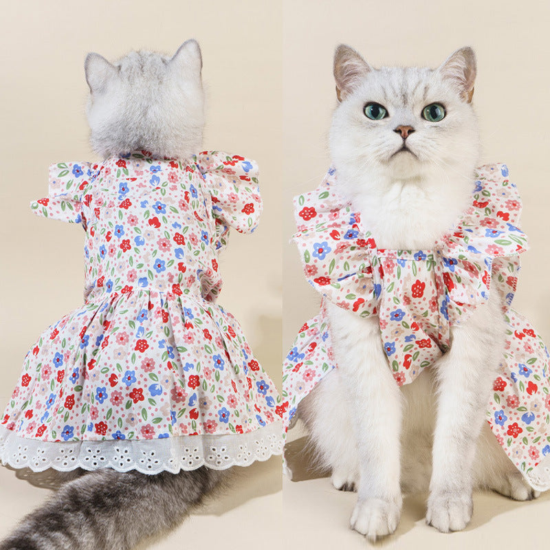 Spring And Summer Dog Clothes Cat Clothing Pet Cotton Floral Slip Dress Mesh Skirt Dress 3ea0585d 931c 47fb 8527 1c626022ac40