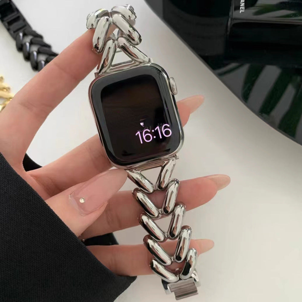 Suitable For Applewatch1 To 8  Single Row V Chain Denim Chain Metal Watch Band 3ea9195c e0ea 4140 b244 c2becaf56c17