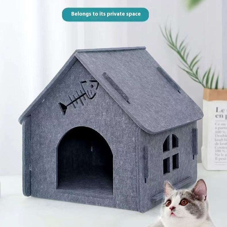 Felt Cat Bed Four Seasons Universal Removable And Washable Small House Semi-closed Warm Pet Bed 3f08ff0d 3f1d 4490 9334 e6dc1