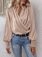 Women's Elegant Women's V-neck Lantern Sleeve Style Solid Color Shirt 3f11b431 a44e 4bdb 9a41 24c120d99902