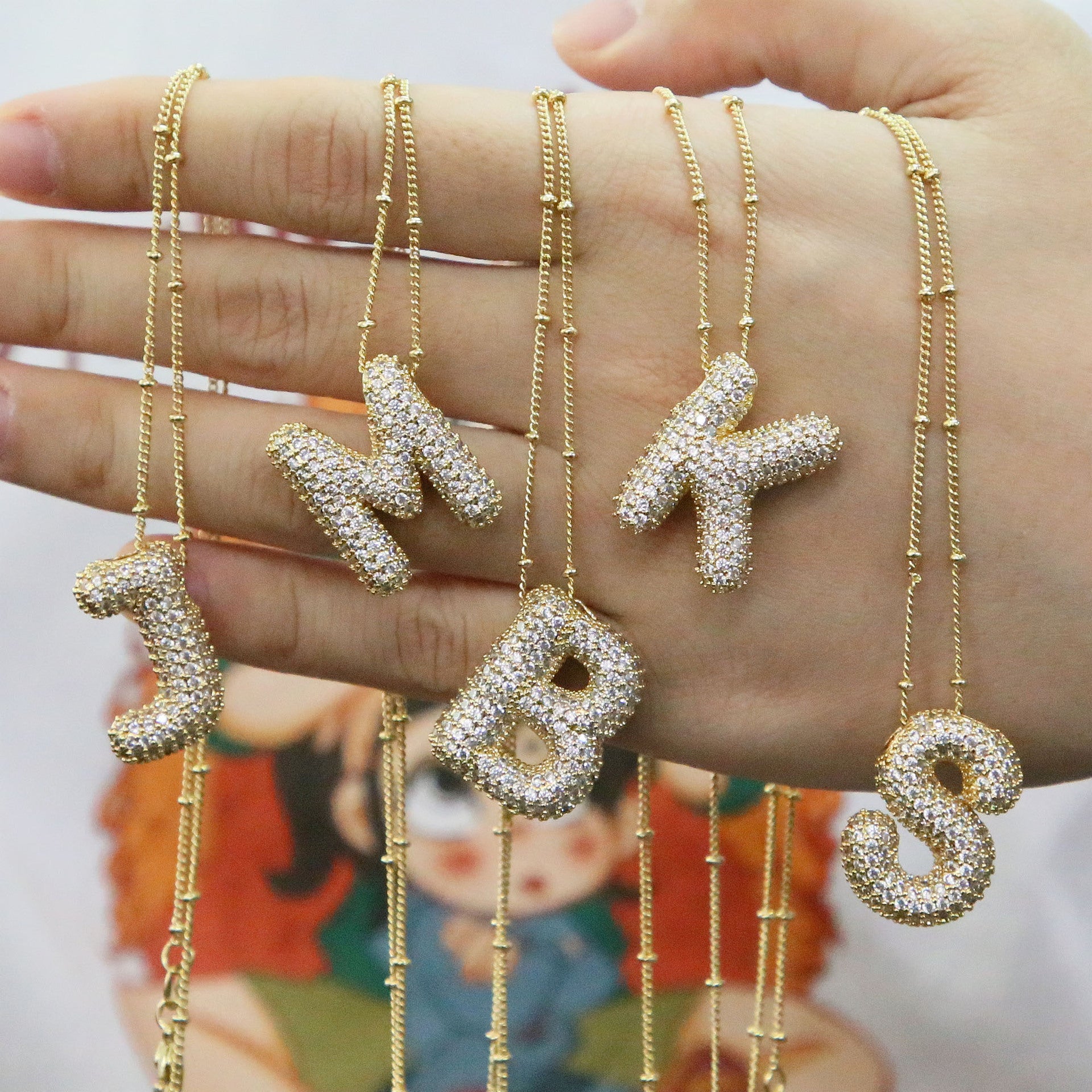 Brass Zircon Bubble Balloon Letter Pendant Necklace For Women 3f17e34a f41f 4945 aebd f56b5ca3b734