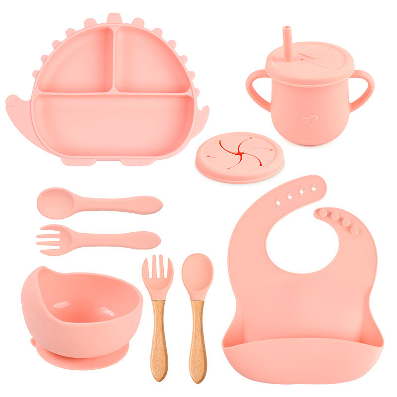 8-piece Children's Silicone Tableware Set Dinosaur Silicone Plate Bib Spoon Fork Cup Baby Silicone Plate - HD Wireless Product #8