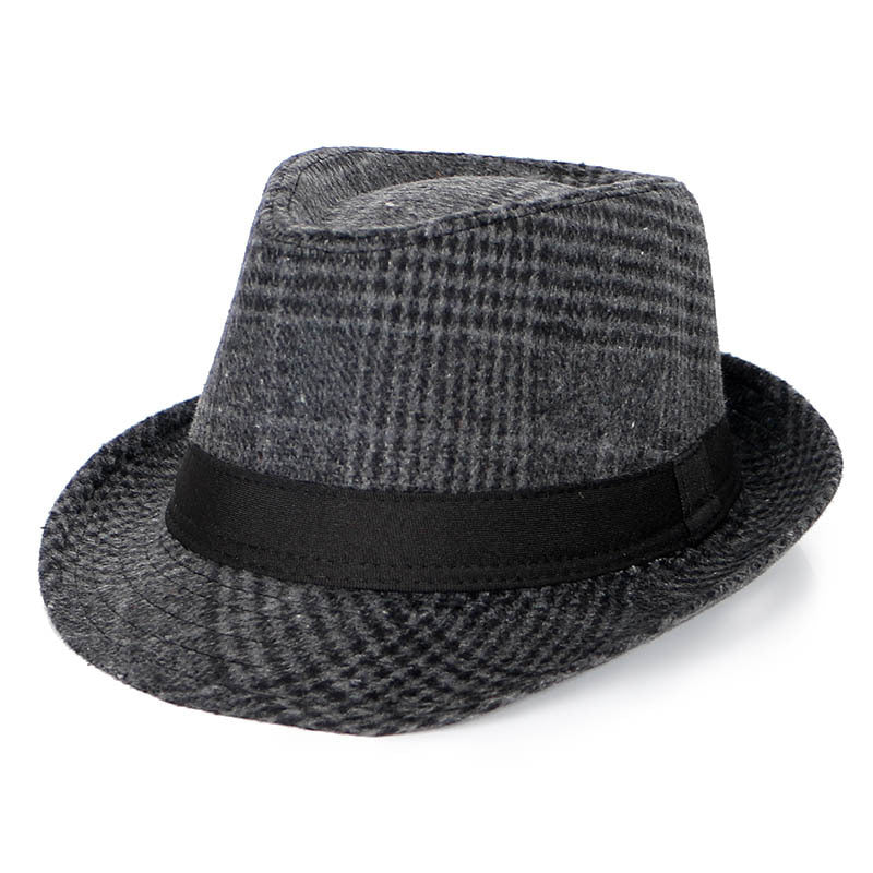 Autumn And Winter New Woolen Cloth Men's Top Hat Men's British Retro Fashion Plaid Fedora Hat 3fb43327 77c6 42c0 9ba4 f4582d2
