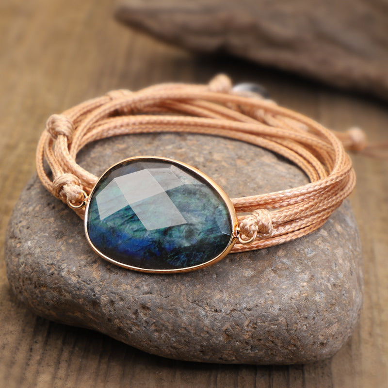 Irregular Shining Stone Labradorite Multi Turn Hand-woven Wax Thread Bracelet Hand Rope 403716ea c898 4297 8876 6ddb80c6b7ff