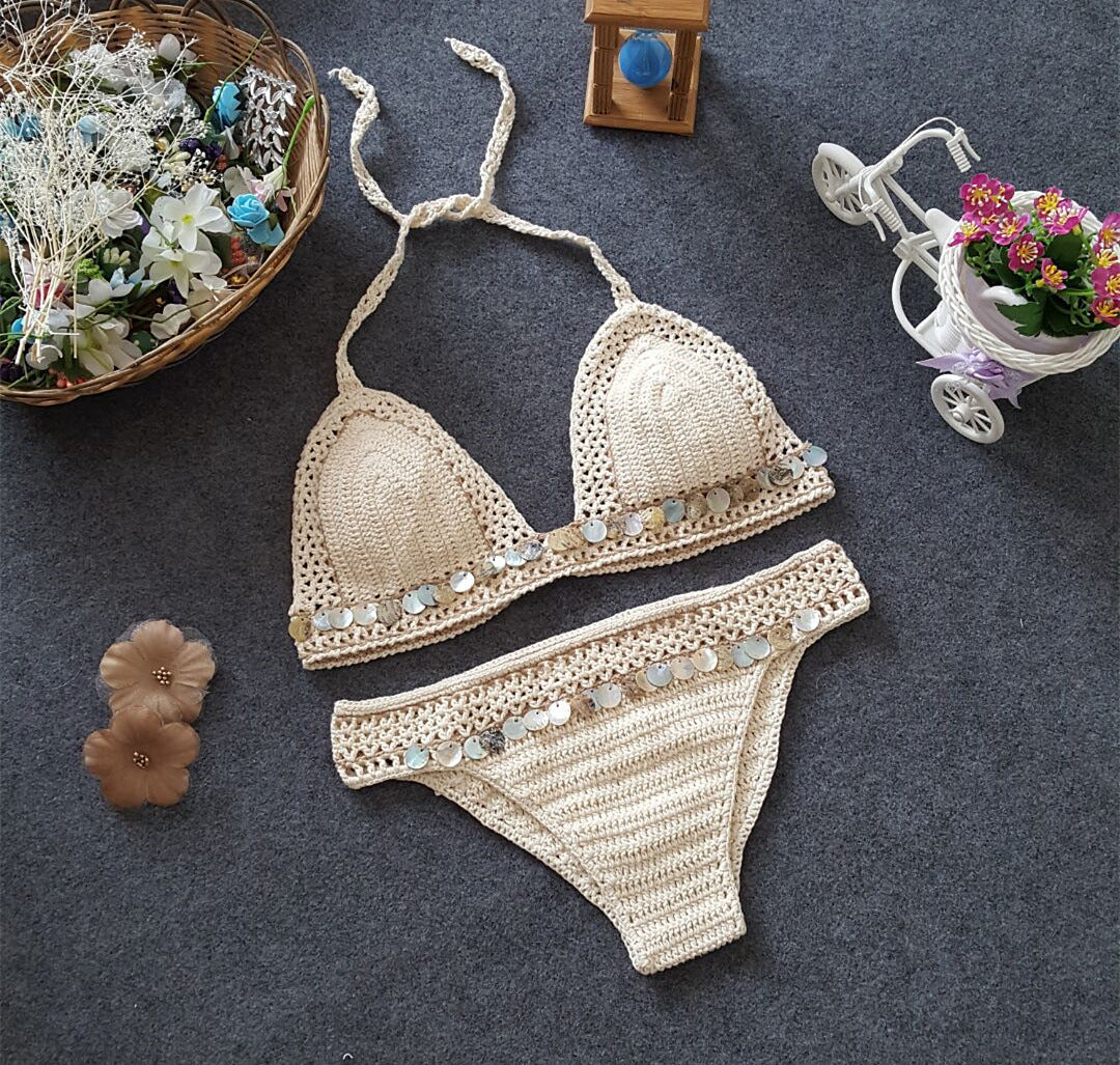 Foreign Trade New Knitted Bikini, Europe And America Beach Shell, Mermaid Lady Split Sexy Swimsuit Set 4040904664 2040092894