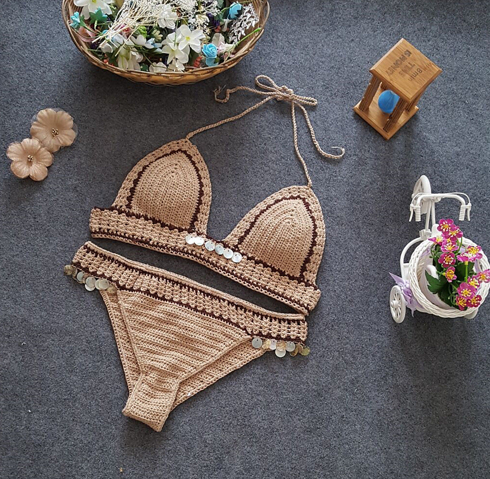 Foreign Trade New Knitted Bikini, Europe And America Beach Shell, Mermaid Lady Split Sexy Swimsuit Set 4040907680 2040092894