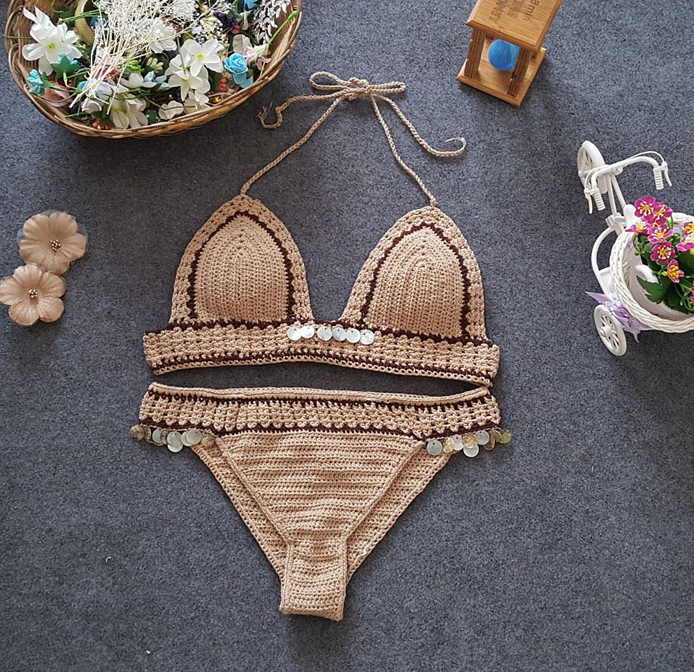 Foreign Trade New Knitted Bikini, Europe And America Beach Shell, Mermaid Lady Split Sexy Swimsuit Set 4040913356 2040092894