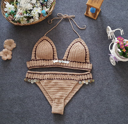 Foreign Trade New Knitted Bikini, Europe And America Beach Shell, Mermaid Lady Split Sexy Swimsuit Set 4040913356 2040092894