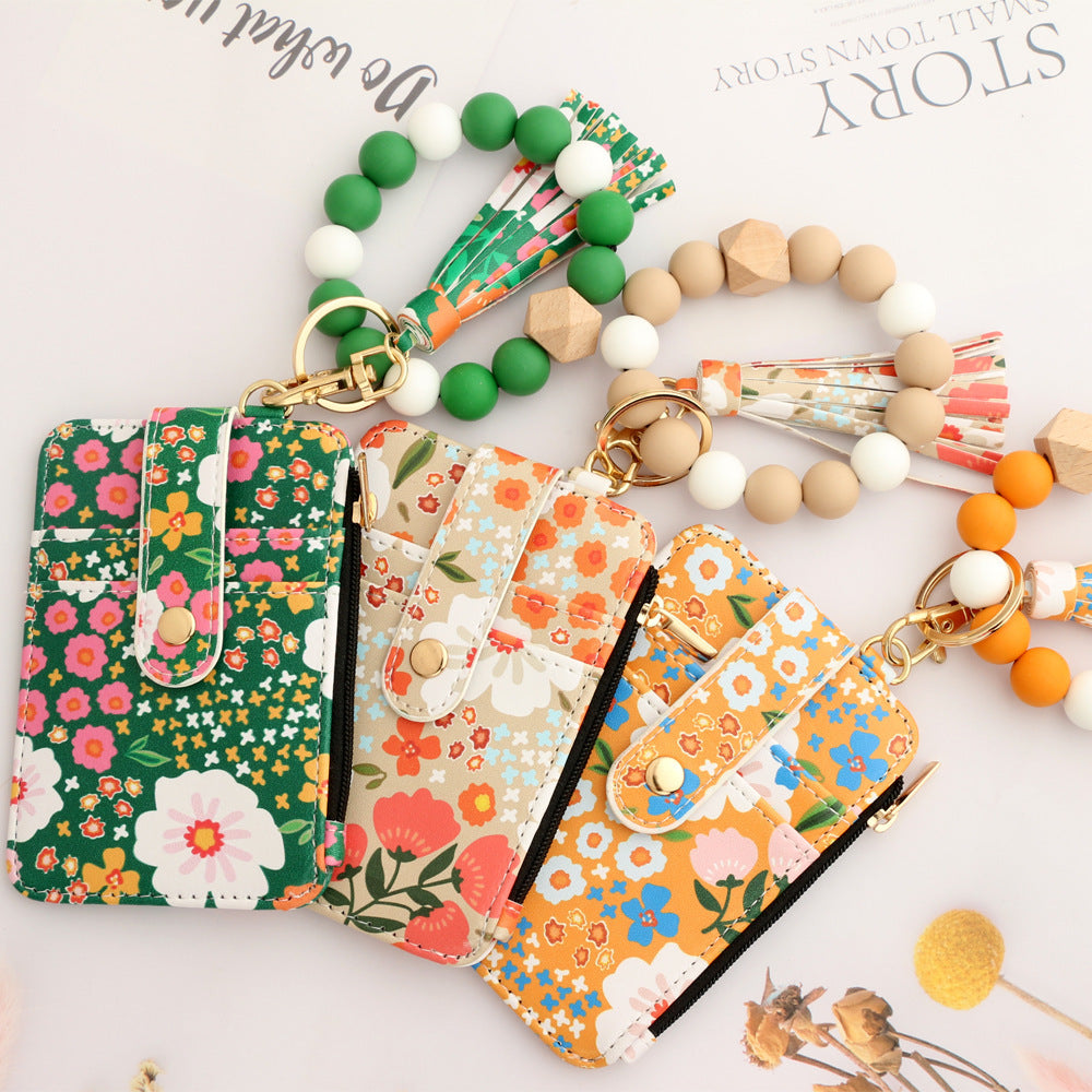 Women's Floral Print Leather Card Bag - 图片 4