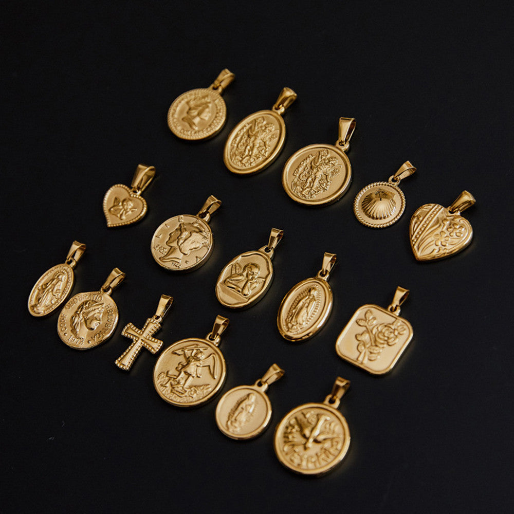 Portrait Coin Cross Peach Heart Angel Retro Pendant 40687b58 2899 4138 9b99 d75b4c738f19