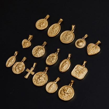 Portrait Coin Cross Peach Heart Angel Retro Pendant 40687b58 2899 4138 9b99 d75b4c738f19