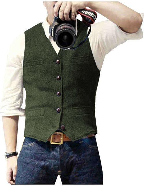 Slim-fit Herringbone Vest Casual Business Professional Formal Wear Groomsmen 4072dd74 c39f 47ea 8283 ffcaef030433